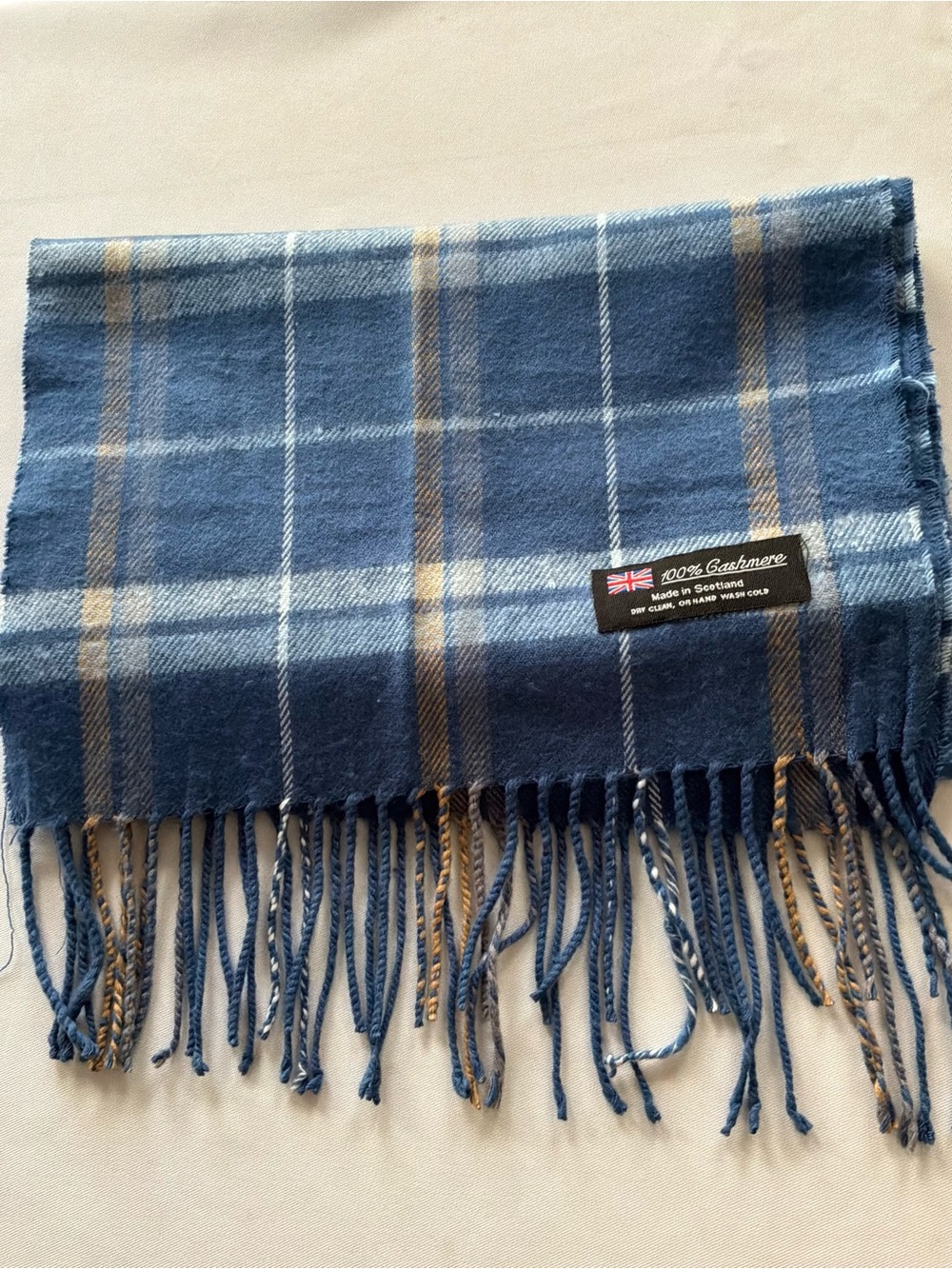 100% Cashmere Blue Plaid Scarf - Made in Scotland